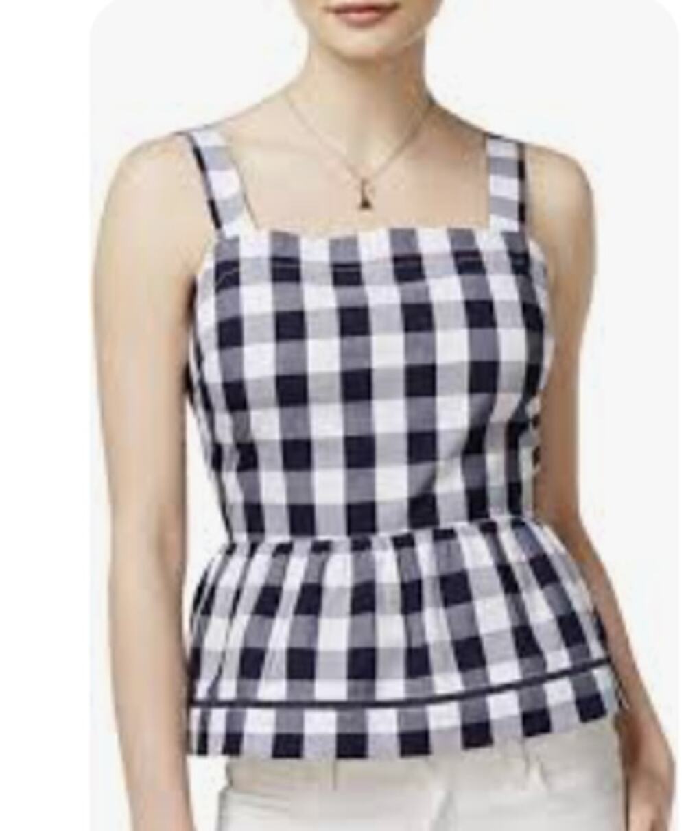 Maison Jules Gingham Peplum Blouse sz M